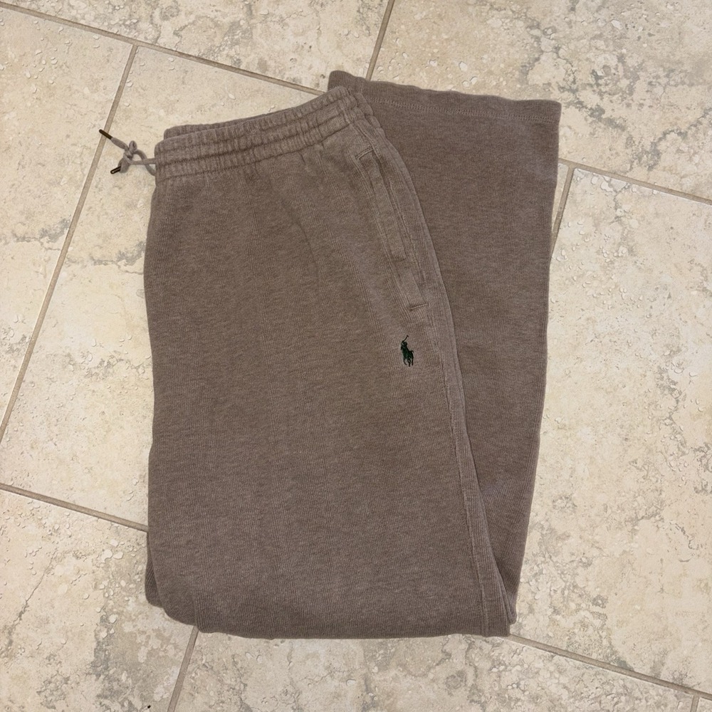 Vintage Polo Ralph Lauren Sweatpants Mens Large Wide Leg Baggy Tan Beige Ribbed